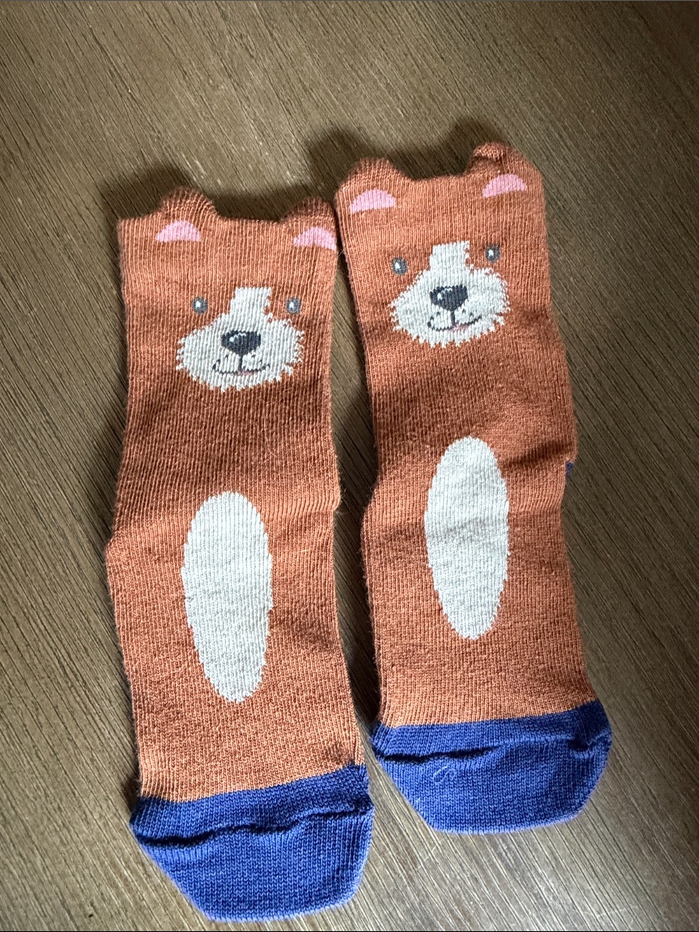 Baby Boden Rust Bear Crew Socks with Blue Toes